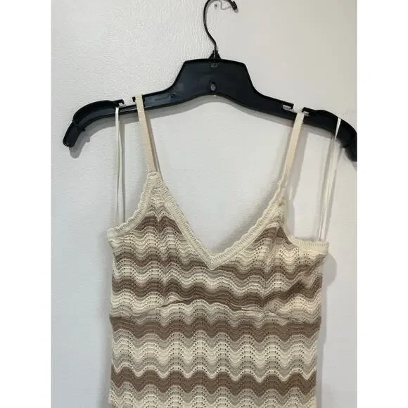 Hollister Crochet Knit Neutral Chevron Boho Festival Midi Dress Size XS - Picture 4 of 11